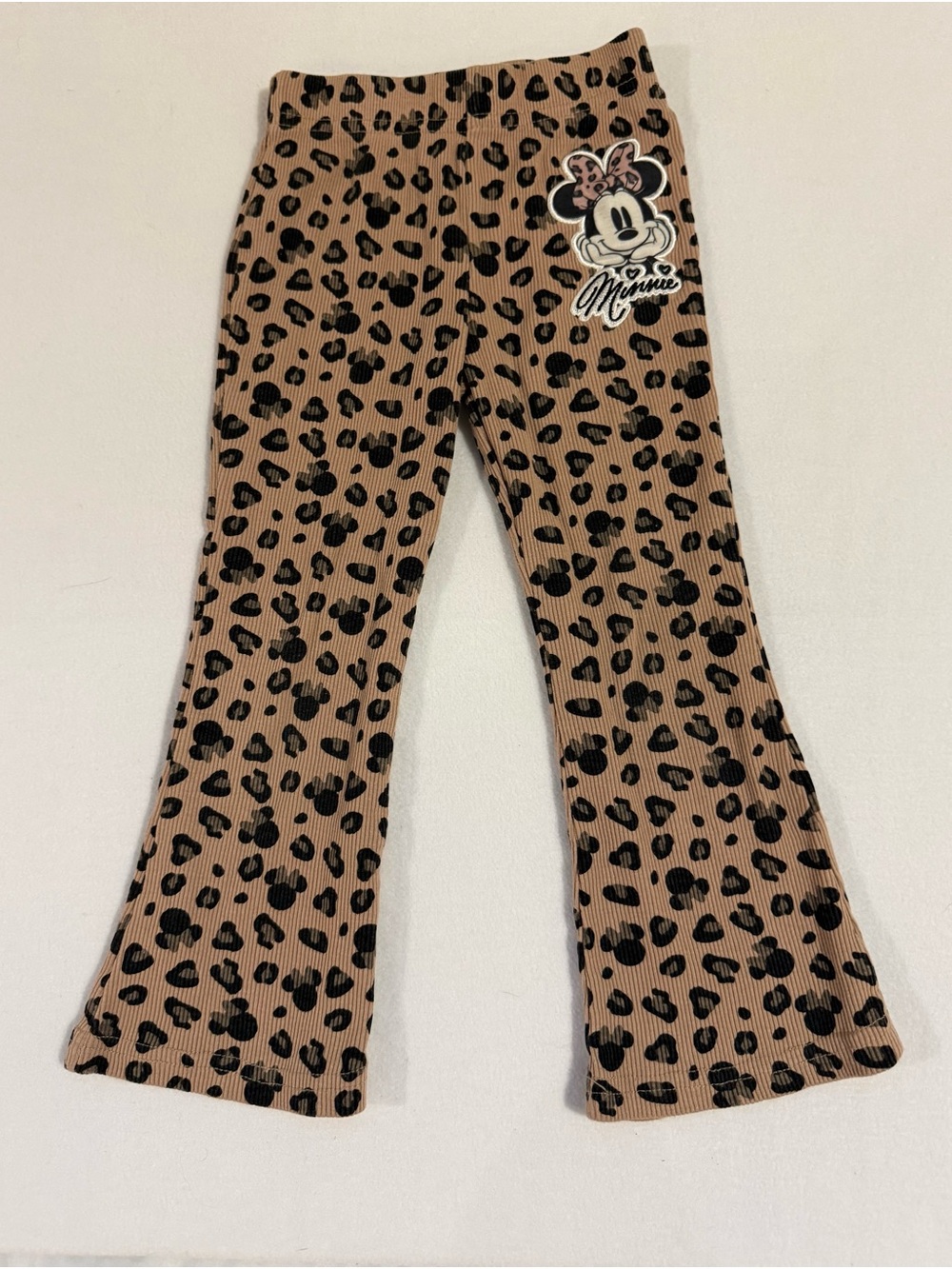 Disney Girls' Minnie Leopard Print Flared Leggings - Tan/Black